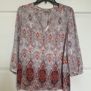 V neck multi print quarter sleeve blouse by Dalia size small